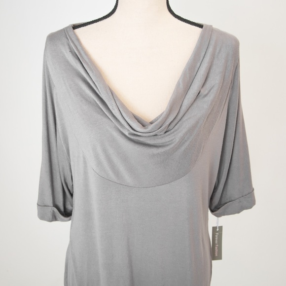 Neutral gray drape neck cowl neck soft stretchy top XL Forever Fashion soft - Picture 5 of 13